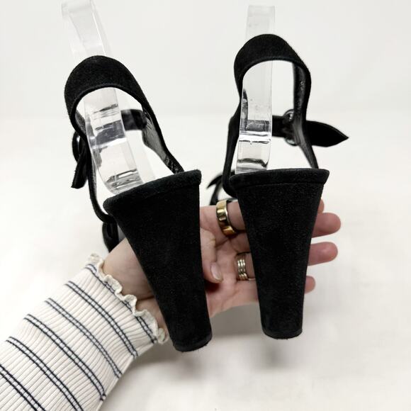 [Sonia Rykiel] Black Gold Lips Suede Leather Open Toe Platform Heels Sz 38 US 8 - Picture 4 of 12